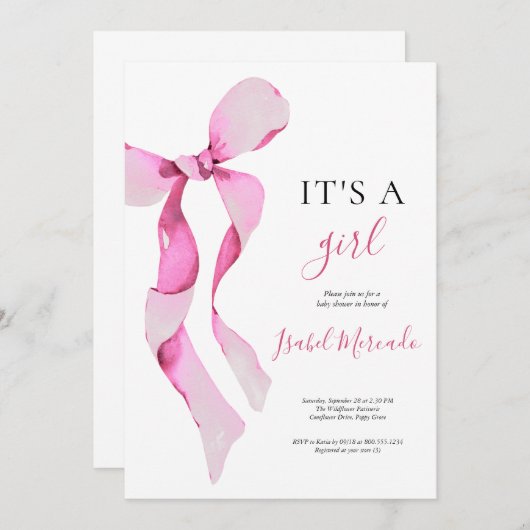 Invitation Baby shower de boule rose (Devant / Derrière)