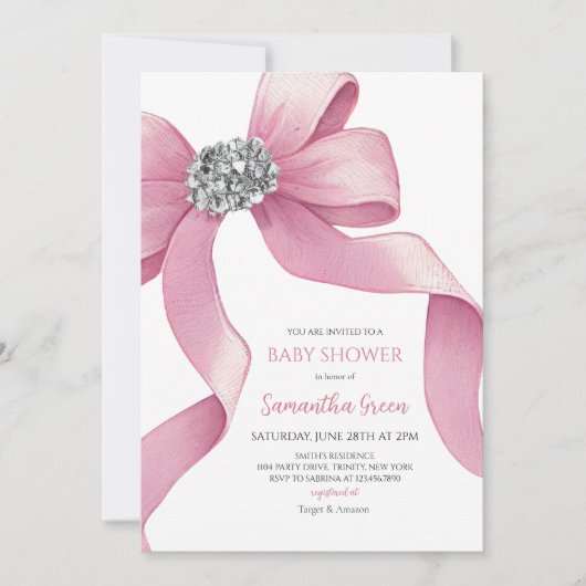 Invitation Baby shower de boule rose (Devant)
