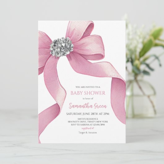 Invitation Baby shower de boule rose (Debout devant)