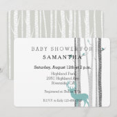 Invitation Baby shower de bouleaux blancs avec cerfs et oisea (Devant / Derrière)