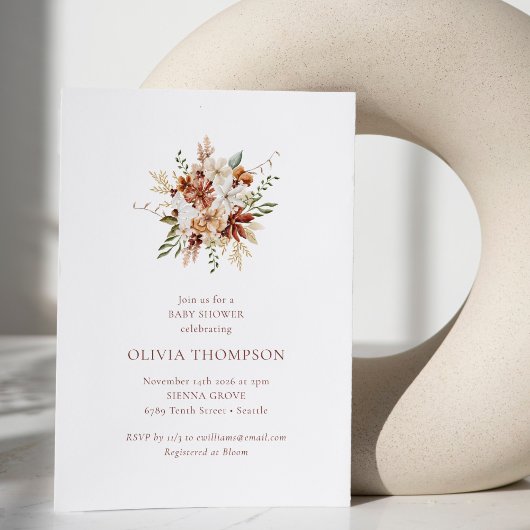 Invitation Baby shower de bouquet botanique moderne de Bourgo