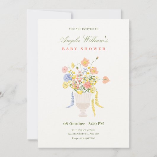 Invitation Baby shower de bouquet de fleurs (Devant)