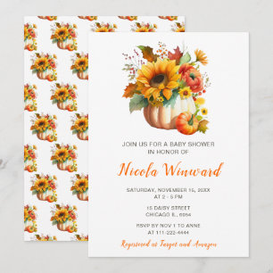 Invitation Baby shower de bouquet de fleurs citrouilles