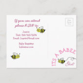 Invitation Baby shower de bourdon jaune et rose (Dos)