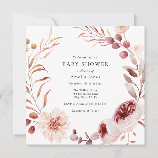 Invitation Baby shower de Bourgogne d'automne (Devant)