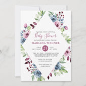 Invitation Baby shower de Bourgogne de la Marine Florale mode (Devant)