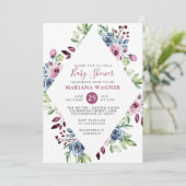 Invitation Baby shower de Bourgogne de la Marine Florale mode (Debout devant)