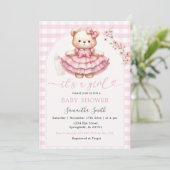 Invitation Baby shower de bouteille d'ours rose fille En vich (Debout devant)