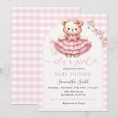 Invitation Baby shower de bouteille d'ours rose fille En vich (Devant / Derrière)