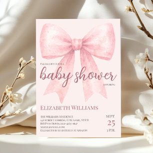 Invitation Baby shower de Bow Aquarelle rose minimaliste