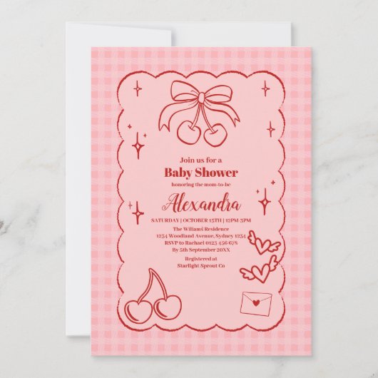 Invitation Baby shower de bow cerise Doodle (Devant)