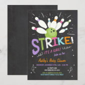 Invitation Baby shower de bowling Pink Purple Girl (Devant / Derrière)