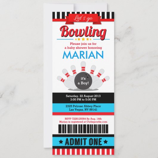 Invitation Baby shower de Bowling Ticket Pass (Devant)