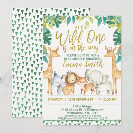 Invitation Baby shower de Boys Wild One Safari Jun (Devant / Derrière)