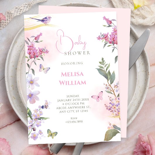 Invitation Baby shower de branche florale