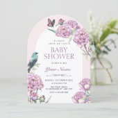 Invitation Baby shower de branche florale violette (Debout devant)