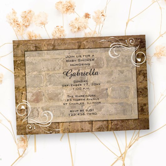 Invitation Baby shower de briques industrielles chic