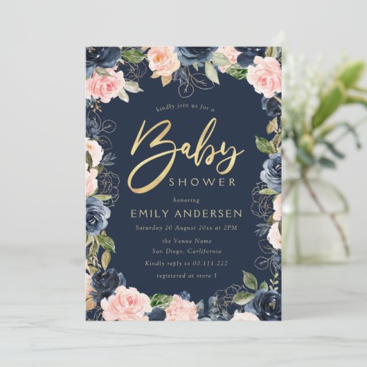 Invitation baby shower de broussaille et de marine de script  (Debout devant)
