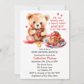 Invitation Baby shower de brunch à la fraise de l'ours en pel (Devant)