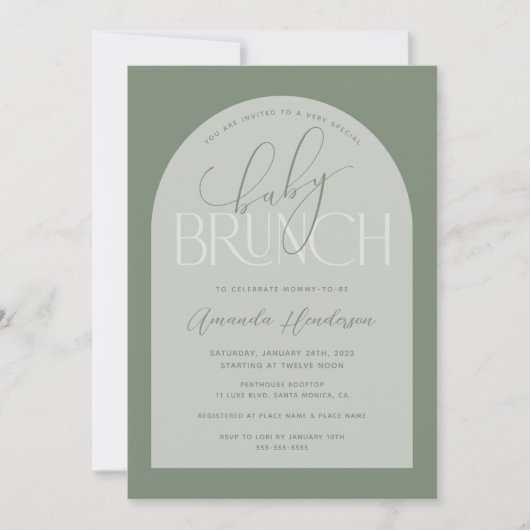 Invitation Baby shower de Brunch Bébé Vert Sage (Devant)