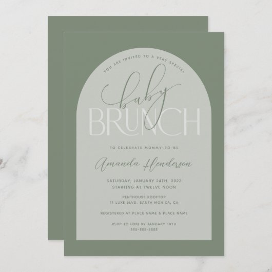 Invitation Baby shower de Brunch Bébé Vert Sage (Devant / Derrière)