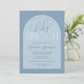 Invitation Baby shower de Brunch pour bébé bleu Dusty (Debout devant)