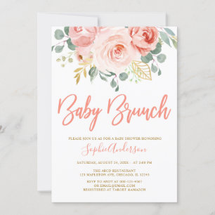 Invitation Baby shower de Brunch pour bébé Floral Rose-Vierge