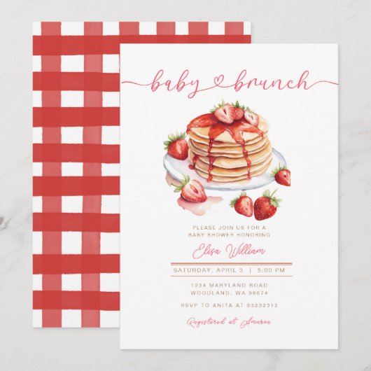 Invitation Baby shower de brunch pour bébé fraise pâtisserie (Devant / Derrière)