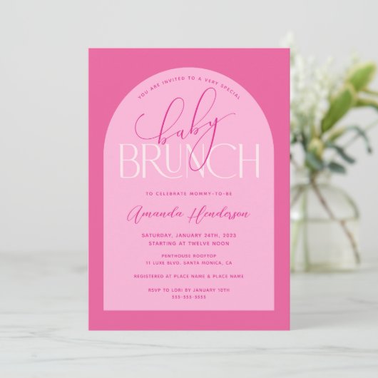 Invitation Baby shower de Brunch pour bébé rose Fille Invitat (Debout devant)