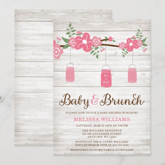 Invitation Baby shower de brunch pour filles de mason rose ru (Devant / Derrière)