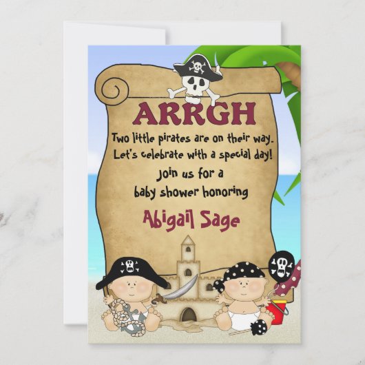 Invitation Baby shower de Buccaneers Twins Cute Little Pirate (Devant)