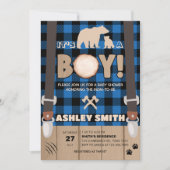 Invitation Baby shower de bûcheron bleu rustique (Devant)