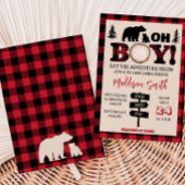 Invitation Baby shower de bûcheron d'ours plaid