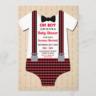 Invitation Baby shower de bûcheron Oh garçon Red Check
