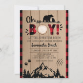 Invitation Baby shower de bûcheron rouge (Devant)