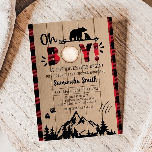 Invitation Baby shower de bûcheron rouge