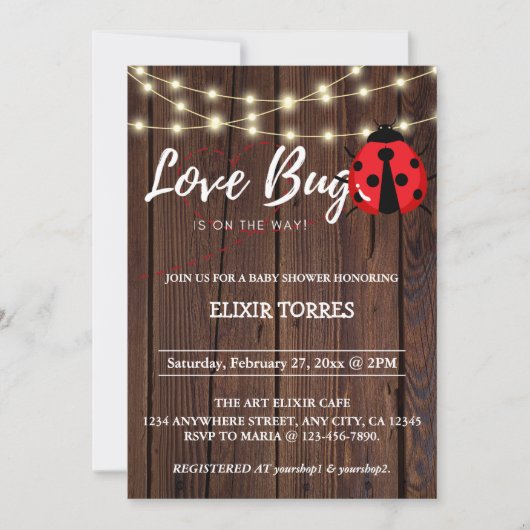 Invitation Baby shower de bug d'amour rustique (Devant)