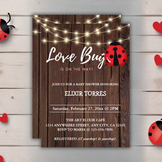 Invitation Baby shower de bug d'amour rustique
