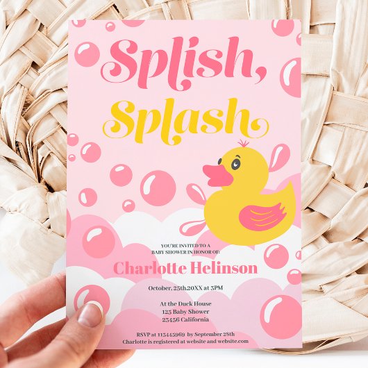 Invitation Baby shower de bulles éclaboussantes de canard en 