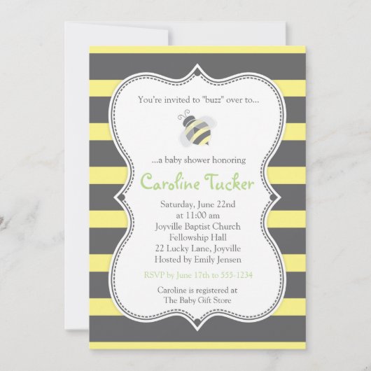 Invitation Baby shower de Bumblebee Stripes (Devant)