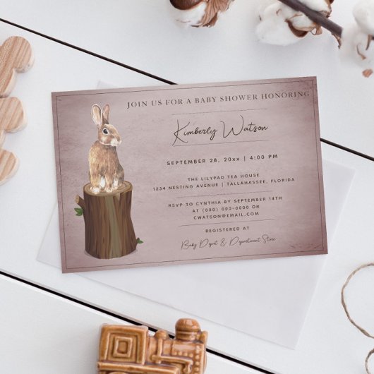 Invitation Baby shower de Bunny de bois | Rose