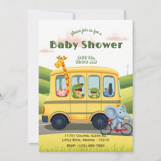 Invitation Baby shower de bus de l'école animale (Devant)
