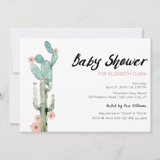 Invitation Baby shower de cactus à fleur d'aquarelle (Devant)