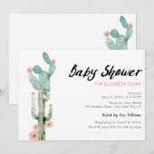Invitation Baby shower de cactus à fleur d'aquarelle (Devant / Derrière)