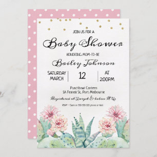 Invitation Baby shower de cactus d'aquarelle pour 