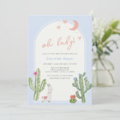 Invitation Baby shower de cactus d'arc Boho bleu neutre par s (Debout devant)