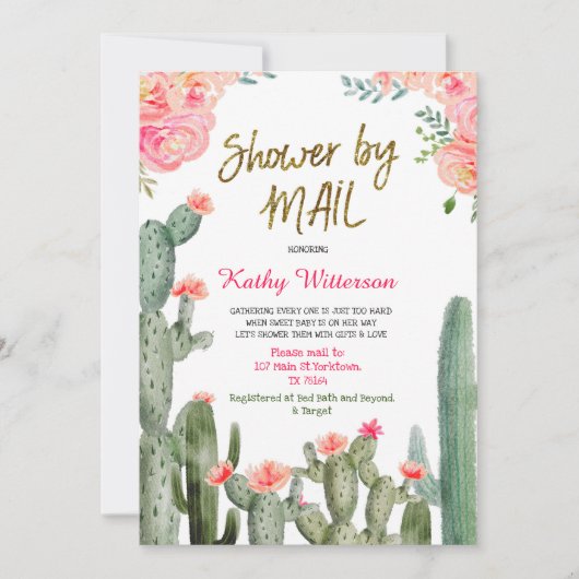 Invitation Baby shower de cactus mexicain par courrier (Devant)