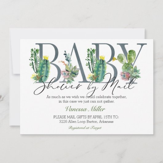 Invitation Baby shower de Cactus par courrier (Devant)