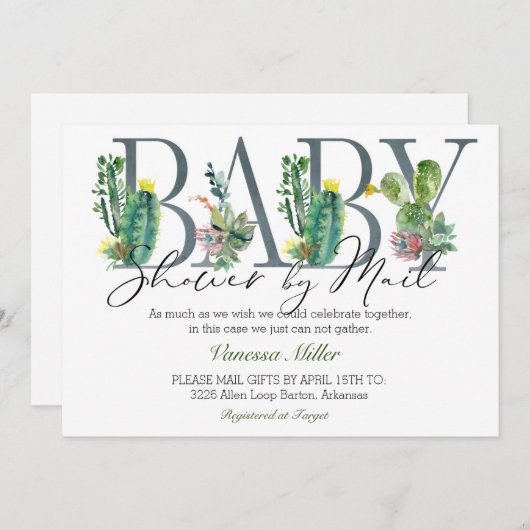 Invitation Baby shower de Cactus par courrier (Devant / Derrière)