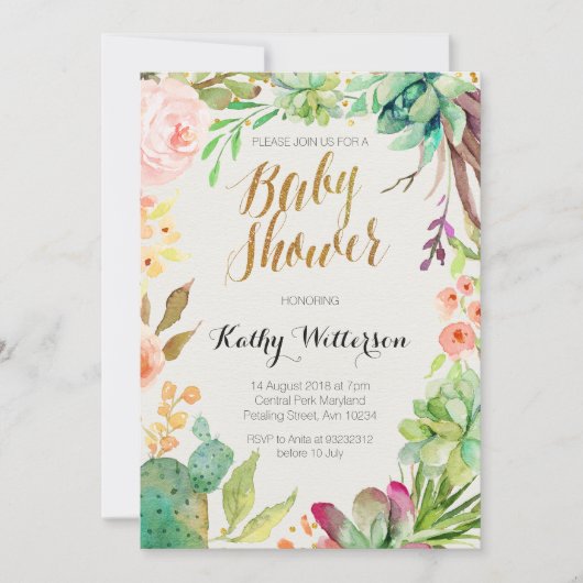 Invitation baby shower de cactus succulent (Devant)